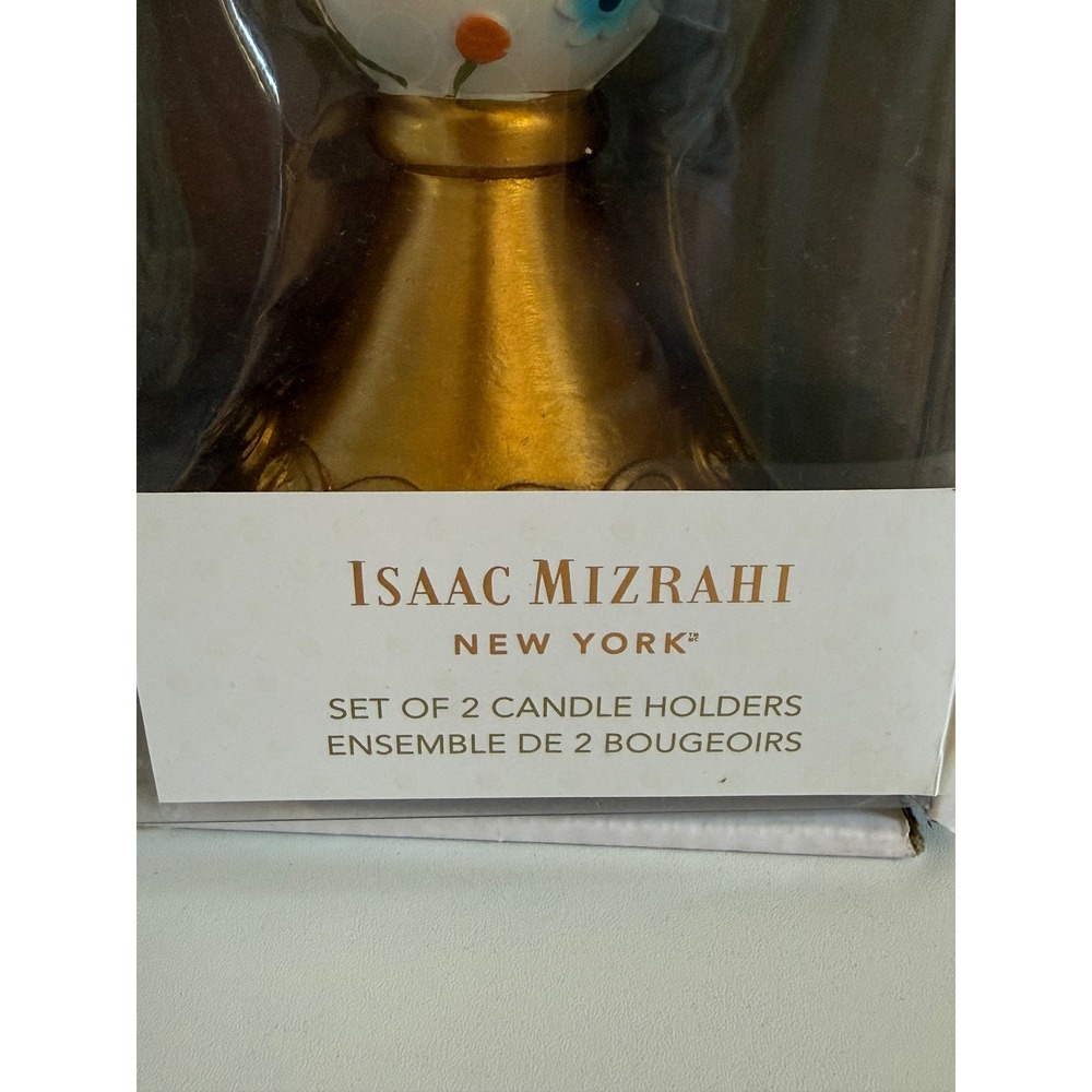 Isaac Mizrahi New York Floral Gold Candle Holders Set of 2 Taper Stands - Picture 4 of 8